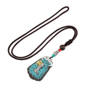 Collier à pendentif vintage en bois de santal et agate, bijoux religieux ajustables, cadeau souvenir pour femmes - Product Image 1