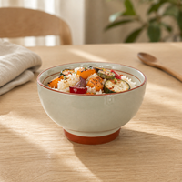 Bol à riz en porcelaine nordique, vert sauge brillant, accent terracotta, avec pied, compatible micro-ondes et lave-vaisselle, écologique, sans BPA