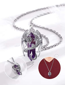 Merryshine argento placcato rame Design personalizzato drago 3D animale ametista ossidiana gioielli ciondolo produttore collane - Product Image 5