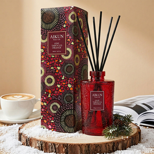 Aikun Crossborder OEM Low MOQ Fast Response Pattern Box Fruity Citrus 300ml Red Cylinder <b>Reed</b> <b>Diffuser</b> Box Set For Coffee Table - Product Image 1