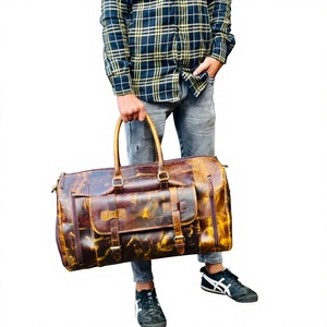 Vintage Genuine Leather Duffel Bag Unisex 2035L Characters Lightweight Durable Buckle Strap Travel Storage Soft Handle - Product Image 5