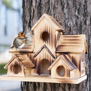 Nichoir rustique en bois massif style villa à fixer sur arbre, décoration de jardin, petite taille pour oiseaux - Product Image 1