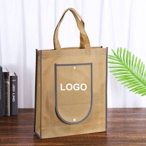 Custom Logo Non-woven Large <b>Foldable</b> Durable Heavy Duty Totes with Shoulder Long Handles Washable Eco Friendly Grocery <b>Bags</b> - Product Image 5