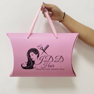 กล่องใส่ผมปลอมแบบใหม่ พิมพ์โลโก้ตามสั่ง วัสดุรีไซเคิลแข็ง ผิวด้าน เคลือบลามิเนต ปั๊มนูน เคลือบยูวี กล่องทรงหมอนสำหรับต่อผม - Product Image 6