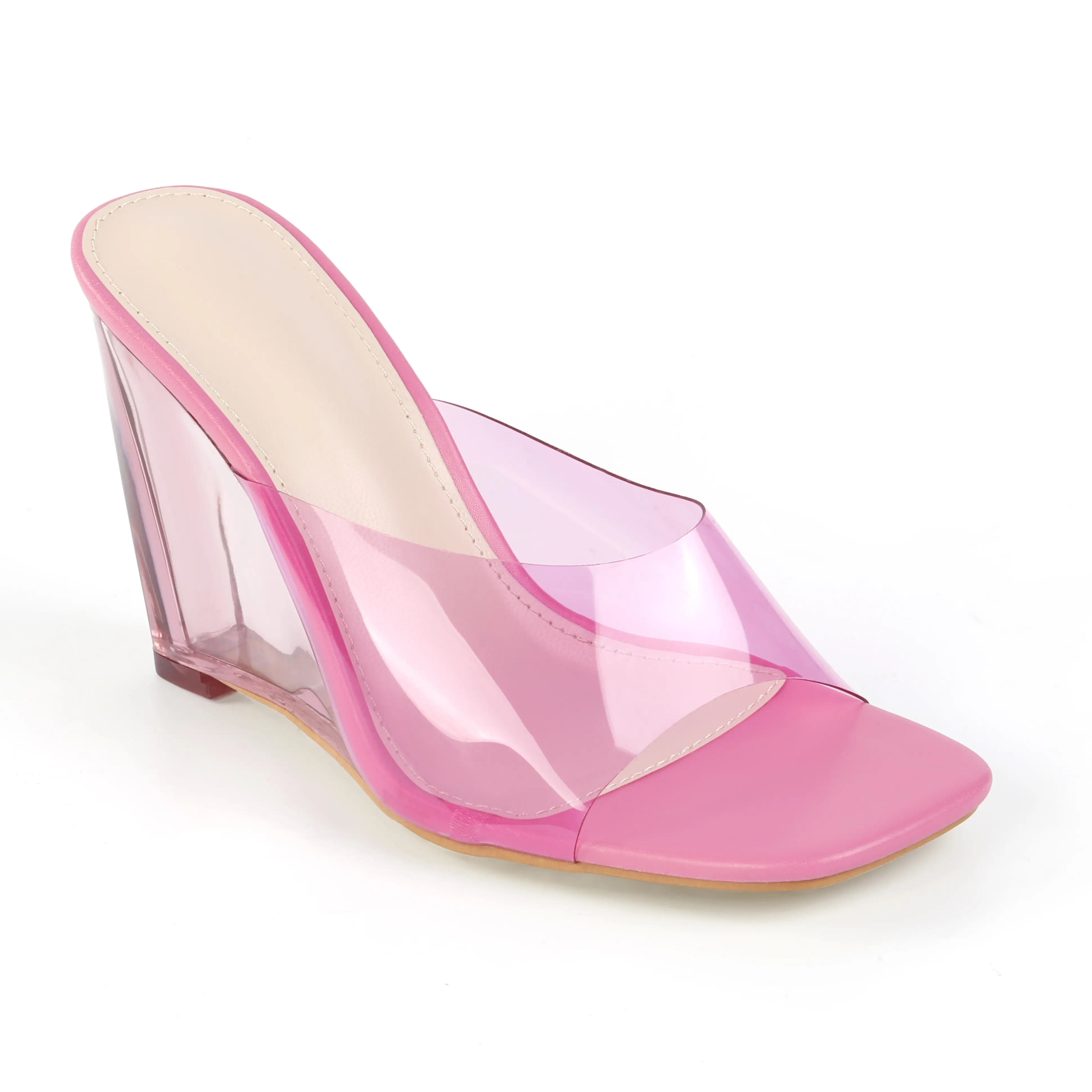 Cuñas transparentes de cristal para mujer, sandalias transparentes de Pvc de tacón alto, zapatos abiertos sexys para fiesta