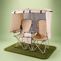 Chaise de camping double pliable avec auvent, siège inclinable portable, cadre en acier inoxydable, tissu Oxford, pêche, jardin, extérieur