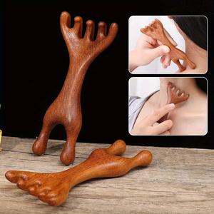 Masajeador de pelo de terciopelo de sándalo peine de meridiano de hombro de seis dientes peine de masaje de seis garras peine de masaje de terciopelo de madera hecho a mano - Product Image 3