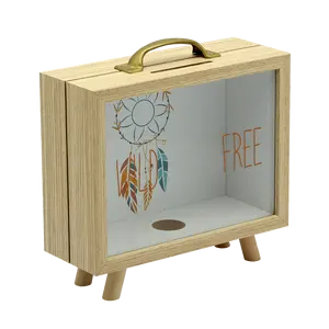 Wooden Suitcase Atm Money Picture Bank With Glass Window And Top Handle Picture Frame Money Bank