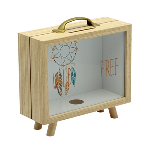 Caja de Ahorros de Madera con Ventana de Cristal y Asa Superior, con Marco para Fotos - Product Image 1