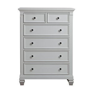 <span class=keywords><strong>Commode</strong></span> classique à 6 tiroirs en bois finition blanche, coffre de rangement robuste en bois massif pour chambre à coucher, idéal comme coiffeuse et décoration intérieure - Product Image 4
