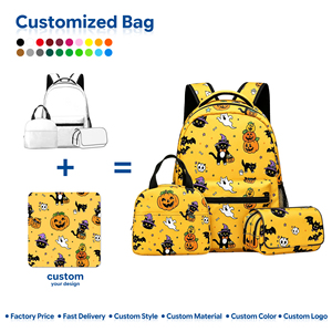 <span class=keywords><strong>Mochila</strong></span> Escolar Infantil con Estampado <span class=keywords><strong>de</strong></span> Halloween, Juego <span class=keywords><strong>de</strong></span> <span class=keywords><strong>3</strong></span> Piezas con Múltiples Bolsillos, Lonchera y Estuche para Lápices - Product Image 1