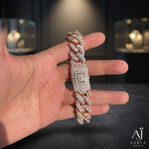 Classic 925 Sterling Silver Cuban Chain Link <b>Bracelet</b> with Moissanite Round Brilliant Cut Gold Plated Unisex Gift Jewelry - Product Image 1