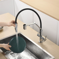 Robinet de cuisine à bras articulé en acier inoxydable 304, double flexible, trois-en-un, eau purifiée, double sortie, eau froide et chaude, pulvérisation extractible