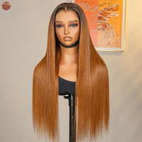 Perruque frontale en dentelle 13x4 en cheveux humains lisses Auburn Brown, pré-épilée, avec ligne de cheveux naturelle, pour femmes noires