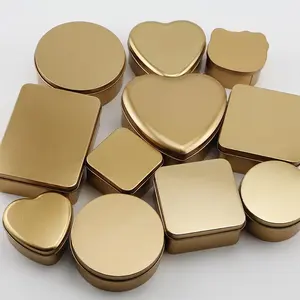 Kare yuvarlak kalp şekli özel moda boş taşınabilir altın metal teneke teneke kutu kutular düğün şeker kurabiye kutusu