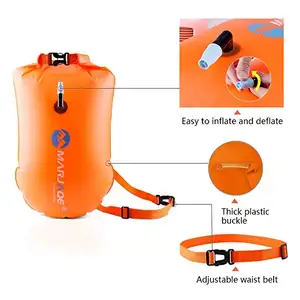 充气开放水游泳浮标防水游泳干袋聚氯乙烯安全浮标带浮潜游泳者储物袋带
