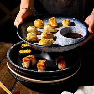 Assiette à compartiments en céramique émaillée de style japonais, 10 pouces, en porcelaine, ronde, pour raviolis et sushis, pour restaurant - Product Image 5