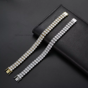 10mm Double Row Tennis <b>Bracelet</b> Double Row <b>Copper</b> Zirconia Hip Hop <b>Bracelet</b> Tanjing Fashion Lijing Necklace - Product Image 1