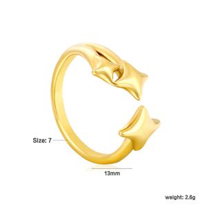 Anillo Abierto de Acero Inoxidable con Baño de Oro de 18K, Diseño de Estrella, Ajustable, Minimalista, con Banda Trenzada, para Mujer - Product Image 2