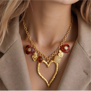 Collar de Acero Inoxidable con Colgante de Resina en Forma de Corazón Grande, Estilo INS, Color Oro 18K, Cadena para Clavícula, Joyería para Mujer - Product Image 1