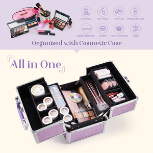 Maletín <span class=keywords><strong>de</strong></span> <span class=keywords><strong>Maquillaje</strong></span> <span class=keywords><strong>Profesional</strong></span> <span class=keywords><strong>de</strong></span> Aluminio Rosa con Múltiples Bandejas para Mujer, Estuche <span class=keywords><strong>de</strong></span> Cosméticos Brillante para Viaje y Almacenamiento, Caja <span class=keywords><strong>de</strong></span> Belleza en Oferta - Product Image 2