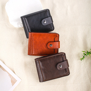 Solid Color <b>Men's</b> Short <b>Wallet</b> Large Capacity With Clasp Horizontal Style <b>For</b> Everyday Use - Product Image 1