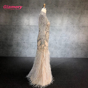 2020 nuovo Stile di Lusso Collo Alto A Maniche Lunghe Che Borda Piuma Elegante Mermaid <span class=keywords><strong>Abito</strong></span> Da Sera - Product Image 2