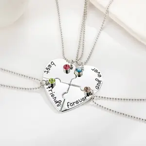 4Pcs set Best Friend Forever Necklace Set Couple Pendant Rainbow Heartbreak Good Friend Necklace Jewelry Best Gift