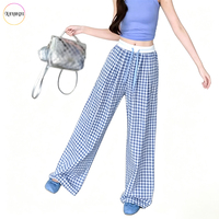 Pantalon large à carreaux vichy pour femme, taille haute, coupe ample, poches latérales, doux, respirant, pour le quotidien, la maison et le streetwear