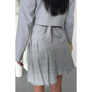 Ensemble veste courte et jupe gris en polyviscose pour femme, 2 pièces, au-dessus du genou, avec détail plissé à carreaux - Product Image 3