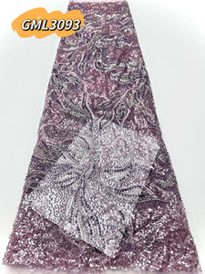 Tissu en dentelle filet perlée rouge haut de gamme 5 yards, perles en gros pour robe de mariée africaine rétro, <span class=keywords><strong>tenue</strong></span> de <span class=keywords><strong>mariage</strong></span> classique nigériane - Product Image 4