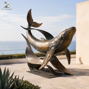 Sculpture de <span class=keywords><strong>baleine</strong></span> en bronze moulée à la main, statue d'animal marin à bosse dorsale avec patine antique pour parc côtier, station balnéaire, place publique et jardin - Product Image 5