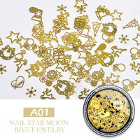 Nouvel ensemble de bijoux pour nail art étoile et lune, rivets assortis, feuille de cuivre métallique, décoration ronde pour perceuse à ongles, vente en gros, LOGO personnalisé
