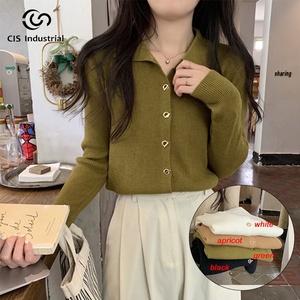 Maglione in Maglia da Donna, Nuovo Modello Aderente Stile Estero, Scollo a V, Maniche Lunghe, con Bottoni, Maglia Basica - Product Image 6