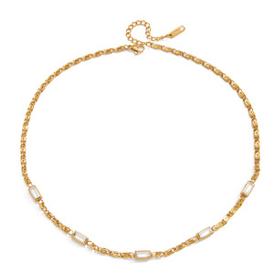 Collier Classique pour Femme en Chaîne Dorée, Étanche, Plaqué Or 18 carats, en Acier Inoxydable, Chaînes Marinier Tendance avec Pierres Brillantes - Product Image 6