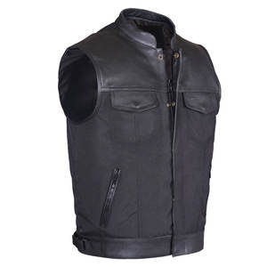Nouvelle veste chaude d'hiver sans manches noire cloutée gilet 4 poches Cardigan en cuir PU gilet de moto pour hommes 2021 - Product Image 1