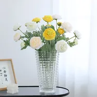 Fleurs artificielles haut de gamme en soie floquée, pivoines et lotus, à 3 têtes, ornements de décoration intérieure pour mariage, diffusion en direct, vente en gros