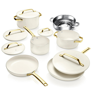 Hot Sell 8-Piece Pots <b>Pans</b> Glass Lids Stainless Steel Handles White Ceramic Non-Stick Gas Induction Ready Cookware <b>Set</b> - Product Image 1