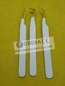 Juego de Pinzas para Extensión de Pestañas Clásicas, 3 Piezas de Acero Inoxidable, Puntas Puntiagudas, Color Blanco Dorado, Herramienta de Belleza de Alta Calidad, para Cejas, Obexa - Product Image 3