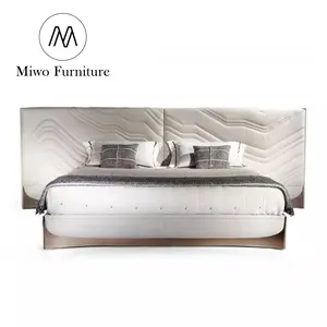 호텔 디자이너 호화스러운 가구 특대 침대 침실 고정되는 높은 넓은 침대 머리 연약한 침대 실내 장식품 백색 현대 가죽 침대