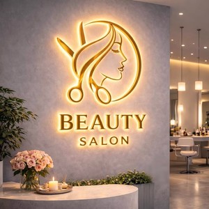 Letrero Luminoso LED 3D de Alto Brillo para Barbería, Logotipo Personalizado de <span class=keywords><strong>Acero</strong></span> Inoxidable con Retroiluminación para Salón de Belleza, Recepción - Product Image 3