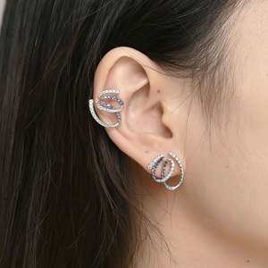 Nueva Colección, Pendientes de Oro Blanco Sólido de 18K con Diseño Curvo Moderno, Diamantes Naturales y Zafiros, para Mujer, Ideales para Fiestas - Product Image 2