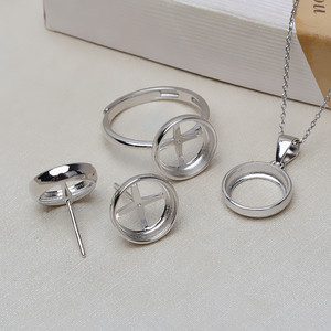 Ensemble pendentif et boucles d'oreilles Wenchi S925 en argent, sans aiguille, avec 10-12 perles, accessoires de bijoux DIY, incluant un plateau vide à incrustation, modèle 19844 - Product Image 2