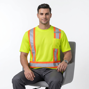 Camiseta de Trabajo Reflectante de Alta Visibilidad, Cuello Redondo, Manga Corta, Uniforme de Seguridad Unisex, Logotipo Personalizado, Ropa de Trabajo de Verano - Product Image 2
