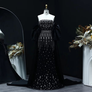ชุดราตรีคริสตัลหรูหราสีดำพร้อม<span class=keywords><strong>สาย</strong></span>คล้องไหล่แบบเสื้อคลุมสำหรับผู้หญิง ชุดงานแต่งงาน Lsz294-1 - Product Image 3
