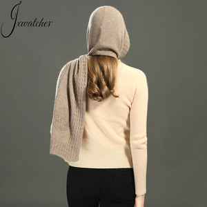 Longue écharpe de Ski épaisse coupe-vent pour l'extérieur, couvre-cou à capuche pour femmes, bonnet d'hiver, Protection des oreilles, écharpe à capuche tricotée en <span class=keywords><strong>cachemire</strong></span> - Product Image 3