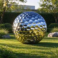 Sculpture de balle de golf en acier inoxydable poli de grande taille RELONG, style moderne poli pour la décoration extérieure de pelouse