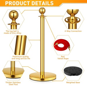 Vàng giao thông đứng thép không gỉ hàng đợi cực rào cản stanchions thảm đỏ giao thông hàng rào giao thông cho hiệu quả kiểm soát đám đông cảnh báo - Product Image 3