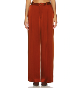 <span class=keywords><strong>Pantaloni</strong></span> da Completo <span class=keywords><strong>Donna</strong></span> a Gamba Larga in Raso Arancione Bruciato, Vita Alta, con Pieghe Frontali e Tasche Posteriori Applicate, Produzione OEM ODM - Product Image 1