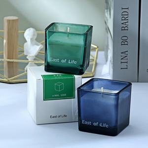 Hot Sale Custom Logo Empty 80ml 135ml 300ml 640ml Square Colorful Glass Candle Containers Candle Jar for Decoration - Product Image 6